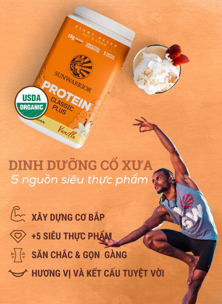 Bột protein thực vật hữu cơ Sunwarrior Classic Plus 30