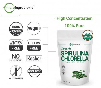 Viên tảo spirulina và chlorella hữu cơ Micro Ingredients - Ảnh 3
