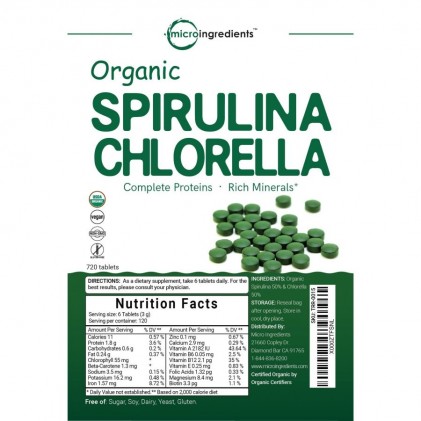 Viên tảo spirulina và chlorella hữu cơ Micro Ingredients - Ảnh 4