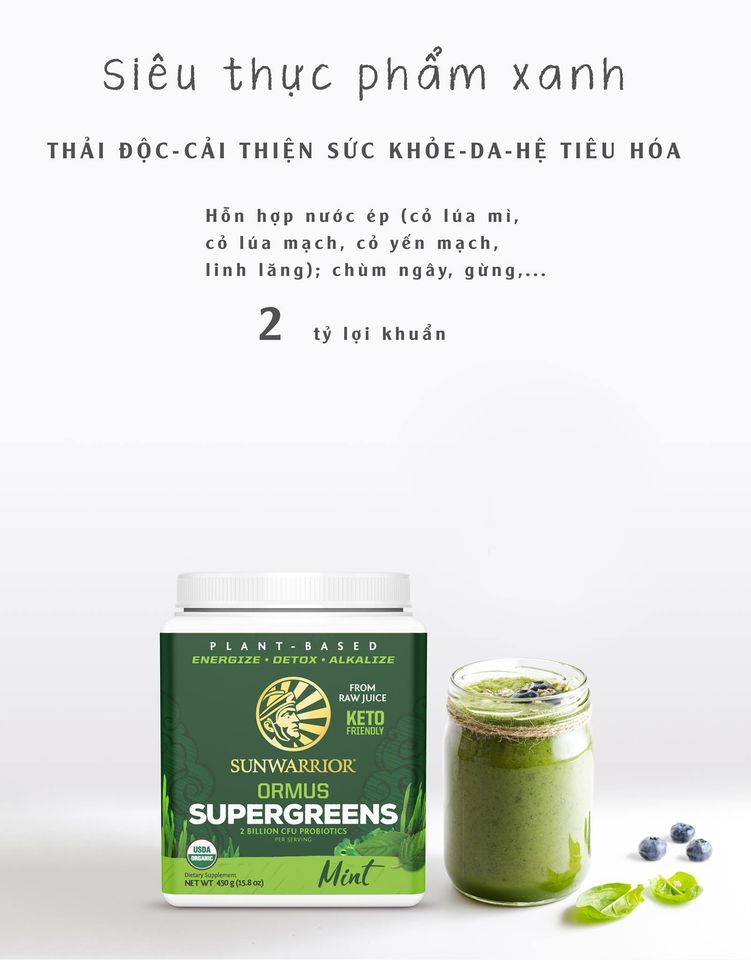 Hỗn hợp thực phẩm xanh hữu cơ Sunwarrior Ormus Super Greens 8