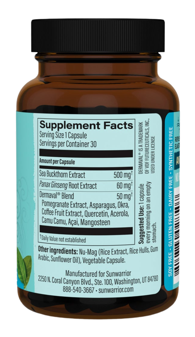 Bảng thành phần Viên uống chống nắng, bảo vệ & khôi phục collagen Sunwarrior Vegan Collagen Capsules