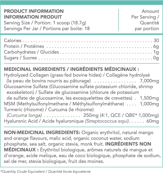 Bảng dinh dưỡng Collagen cho da & xương khớp Sproos Up Your Joints