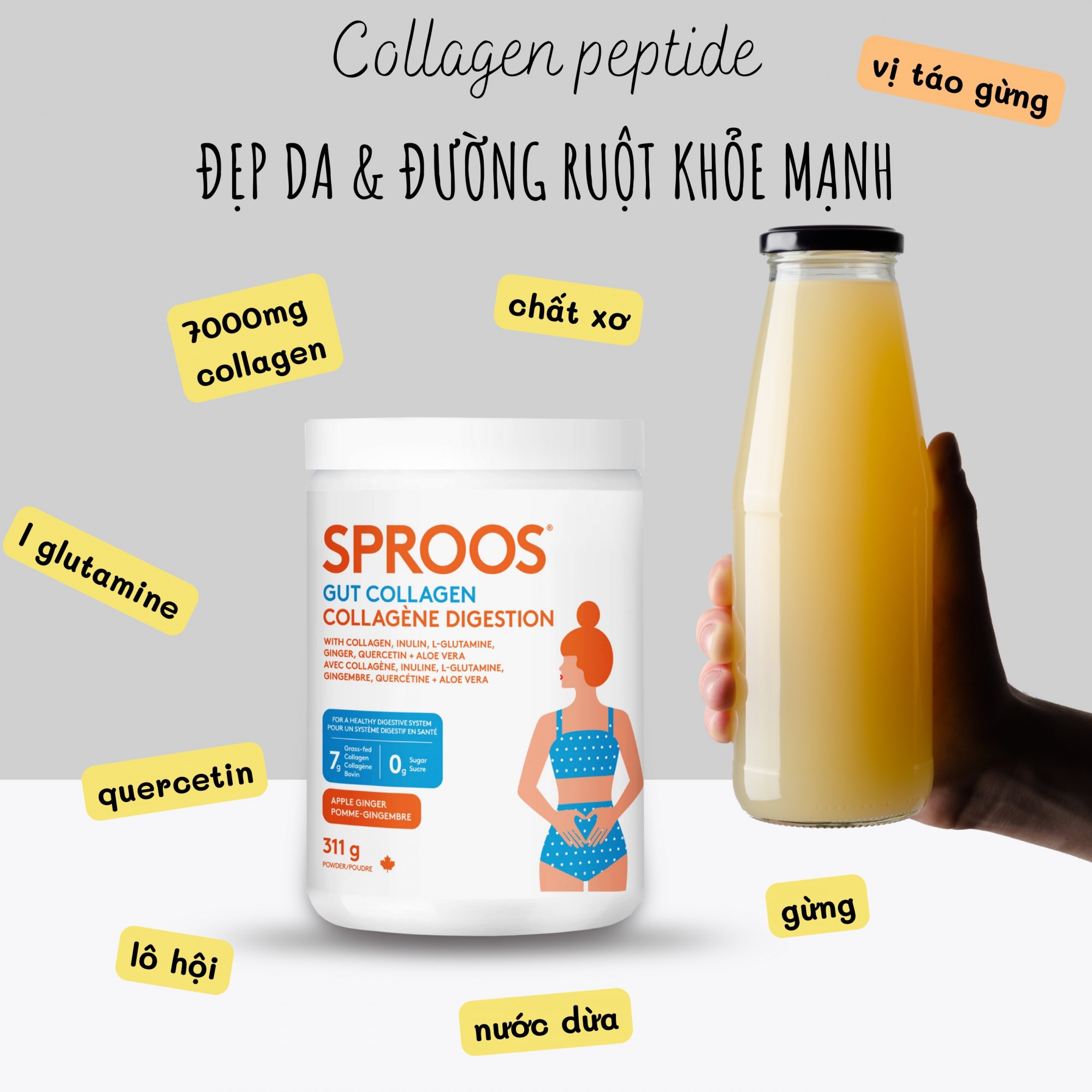 Collagen thủy phân tốt cho da & đường ruột Sproos Gut Collagen 26