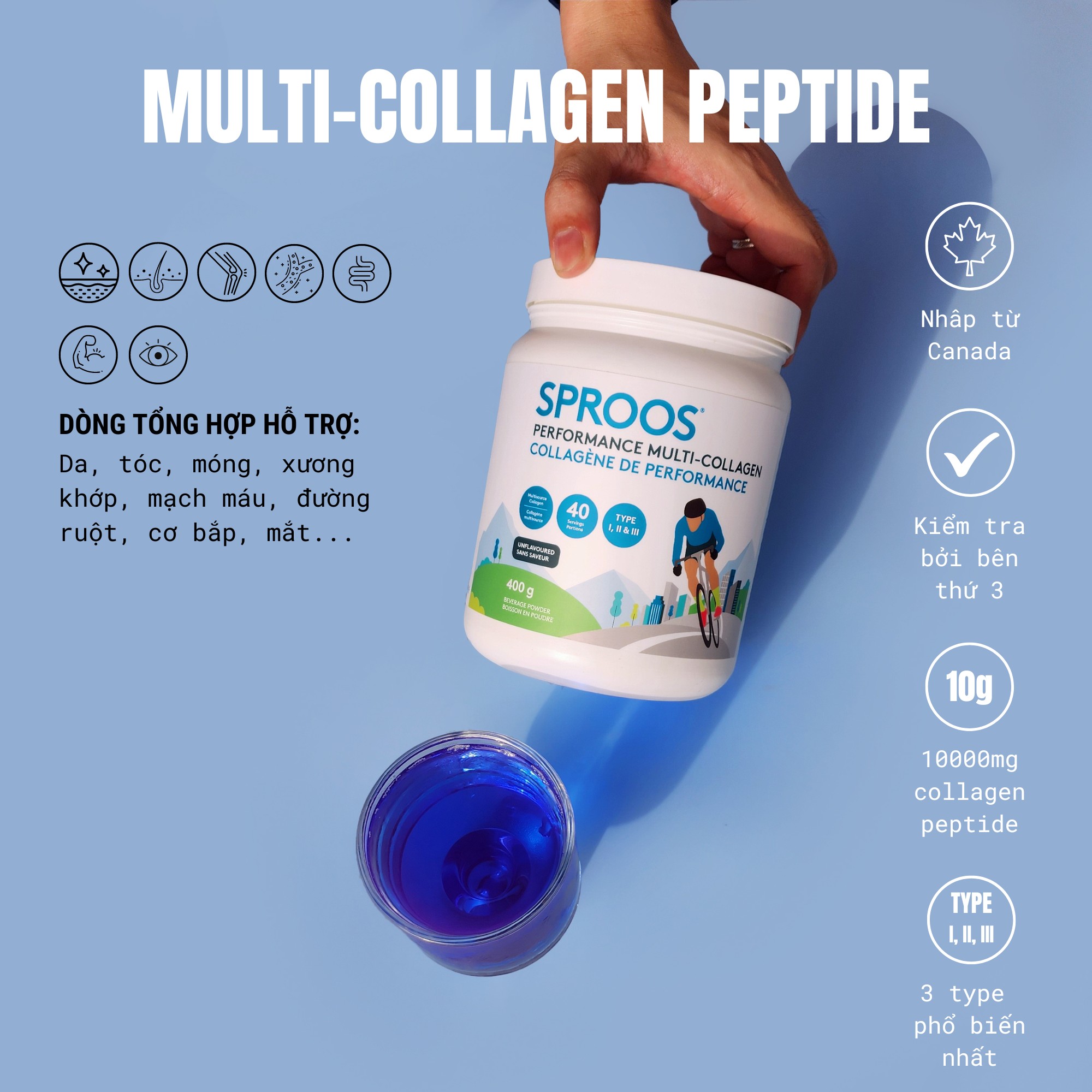 Collagen thủy phân cho da, tóc, móng, khớp, đường ruột & khả năng phục hồi Sproos Performance Multi-Collagen 3 Collagen thủy phân cho da, tóc, móng, khớp, đường ruột & khả năng phục hồi Sproos Performance Multi-Collagen - Ảnh 3