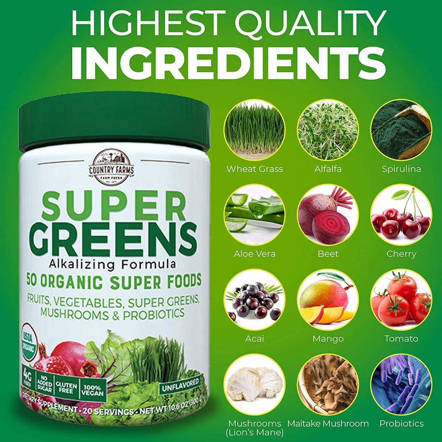 Hỗn hợp 50 siêu thực phẩm hữu cơ Country Farms Super Greens vị unflavored 2 Hỗn hợp 50 siêu thực phẩm hữu cơ Country Farms Super Greens vị unflavored - Ảnh 3