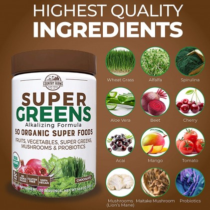 Hỗn hợp 50 siêu thực phẩm hữu cơ Country Farms Super Greens vị chocolate - Ảnh 3