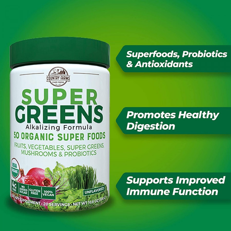 Hỗn hợp 50 siêu thực phẩm hữu cơ Country Farms Super Greens vị unflavored 3 Hỗn hợp 50 siêu thực phẩm hữu cơ Country Farms Super Greens vị unflavored - Ảnh 4