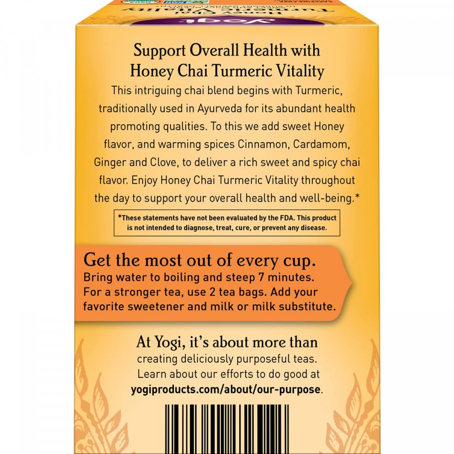 Trà tăng cường sức khỏe tổng quát Yogi Honey Chai Turmeric Vitality Tea 2 Trà tăng cường sức khỏe tổng quát Yogi Honey Chai Turmeric Vitality Tea - Ảnh 2