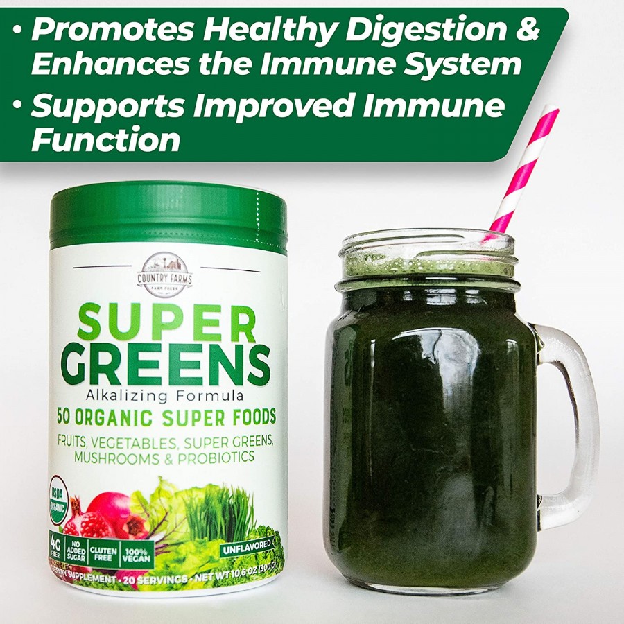 Hỗn hợp 50 siêu thực phẩm hữu cơ Country Farms Super Greens vị unflavored 4 Hỗn hợp 50 siêu thực phẩm hữu cơ Country Farms Super Greens vị unflavored - Ảnh 5