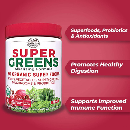Hỗn hợp 50 siêu thực phẩm hữu cơ Country Farms Super Greens vị berry - Ảnh 3