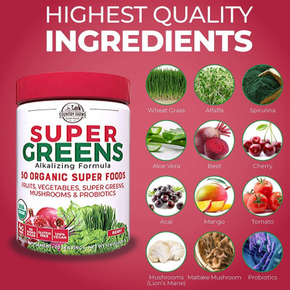 Hỗn hợp 50 siêu thực phẩm hữu cơ Country Farms Super Greens vị berry - Ảnh 4