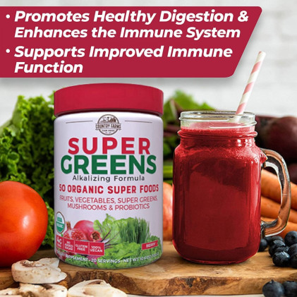 Hỗn hợp 50 siêu thực phẩm hữu cơ Country Farms Super Greens vị berry - Ảnh 5