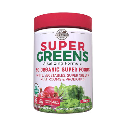 Hỗn hợp 50 siêu thực phẩm hữu cơ Country Farms Super Greens vị berry 1