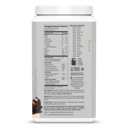 Thành phần & bảng thông tin dinh dưỡng Sunwarrior Active Protein vị Chocolate