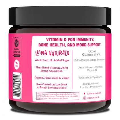 Viên nhai vitamin D3 hữu cơ Llama Naturals Plant-Based Vitamin D3 Whole Fruit Gummies - Ảnh 3