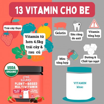 Viên nhai vitamin hữu cơ cho bé Llama Naturals Plant-Based Multivitamin Whole Fruit Gummies - Ảnh 4