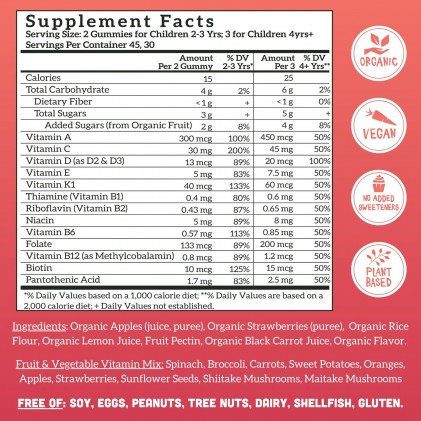Viên nhai vitamin hữu cơ cho bé Llama Naturals Plant-Based Multivitamin Whole Fruit Gummies - Ảnh 2