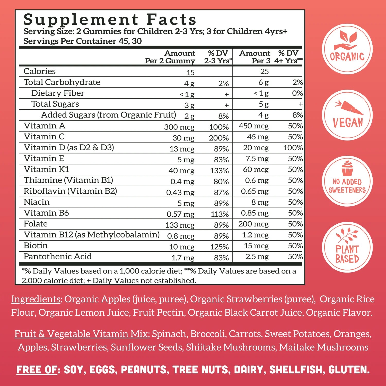 Viên nhai vitamin hữu cơ cho bé Llama Naturals Plant-Based Multivitamin Whole Fruit Gummies 4