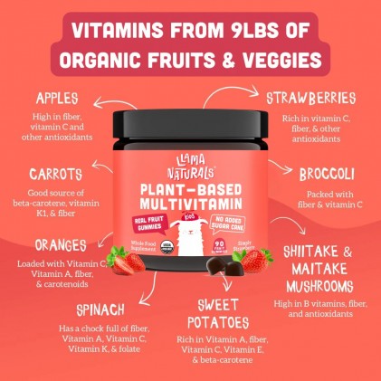 Viên nhai vitamin hữu cơ cho bé Llama Naturals Plant-Based Multivitamin Whole Fruit Gummies - Ảnh 3