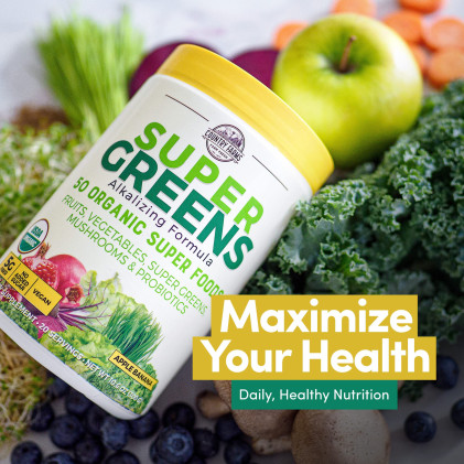 Hỗn hợp 50 siêu thực phẩm hữu cơ Country Farms Super Greens vị táo chuối