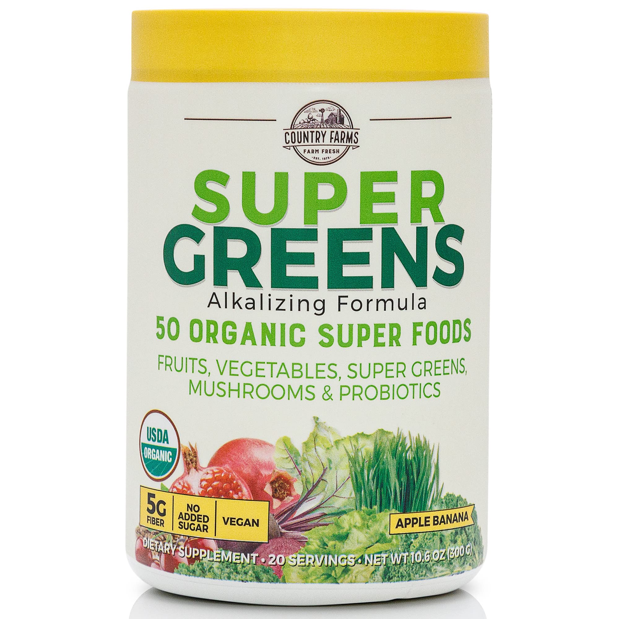 Hỗn hợp 50 siêu thực phẩm hữu cơ Country Farms Super Greens vị táo chuối
