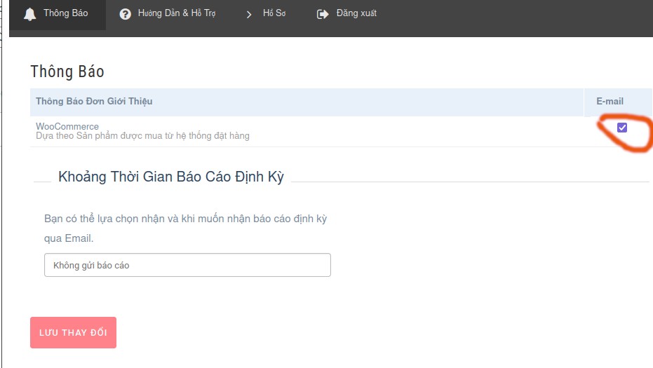 Ảnh chụp màn hinh mục "Thông Báo"