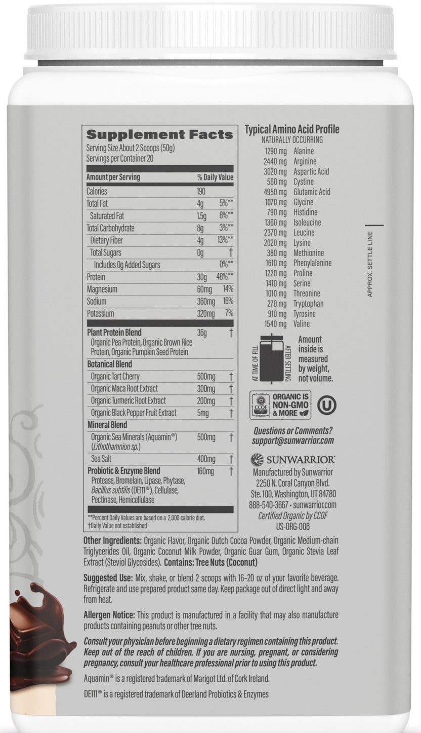 Thành phần & bảng thông tin dinh dưỡng Sunwarrior Active Protein vị Vani